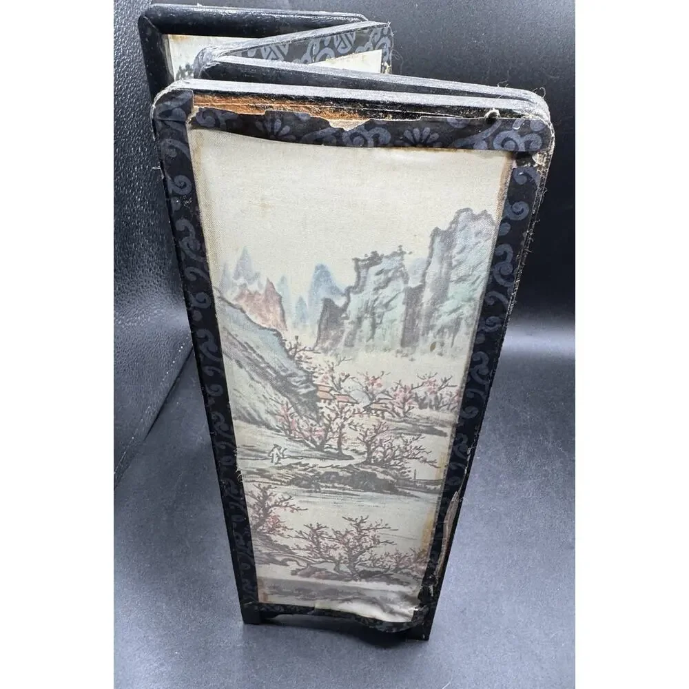 Vintage Asian Style 4 Panel Folding Doll House Screen Hand Painted Landscape